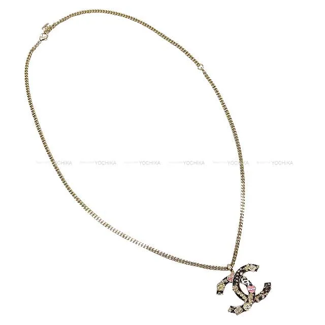 CHANEL necklace Big Coco mark Camellia Matelasse Iconic with Charm Noir (Black) Champagne Gold HW ABD325[BRAND NEW][Authentic]