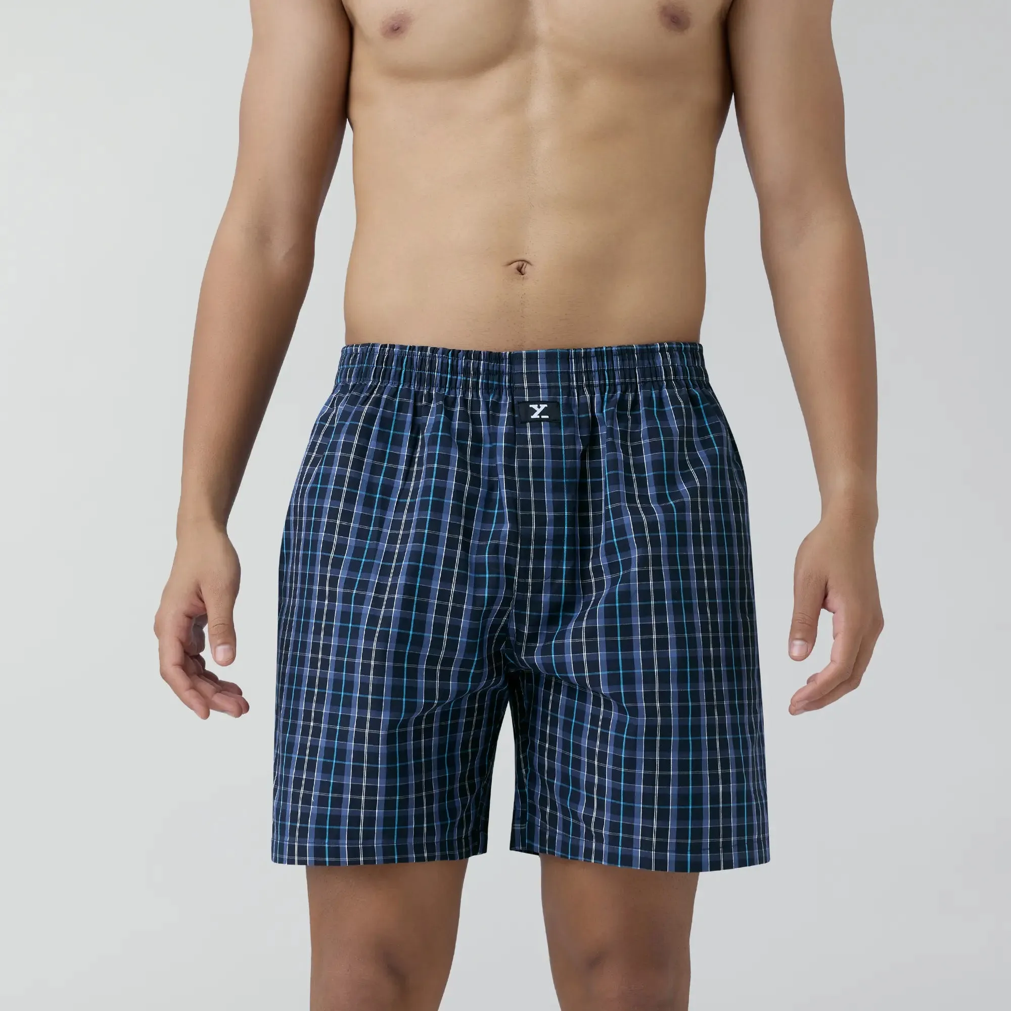 Checkmate Combed Cotton Boxer Shorts Midnight Blue