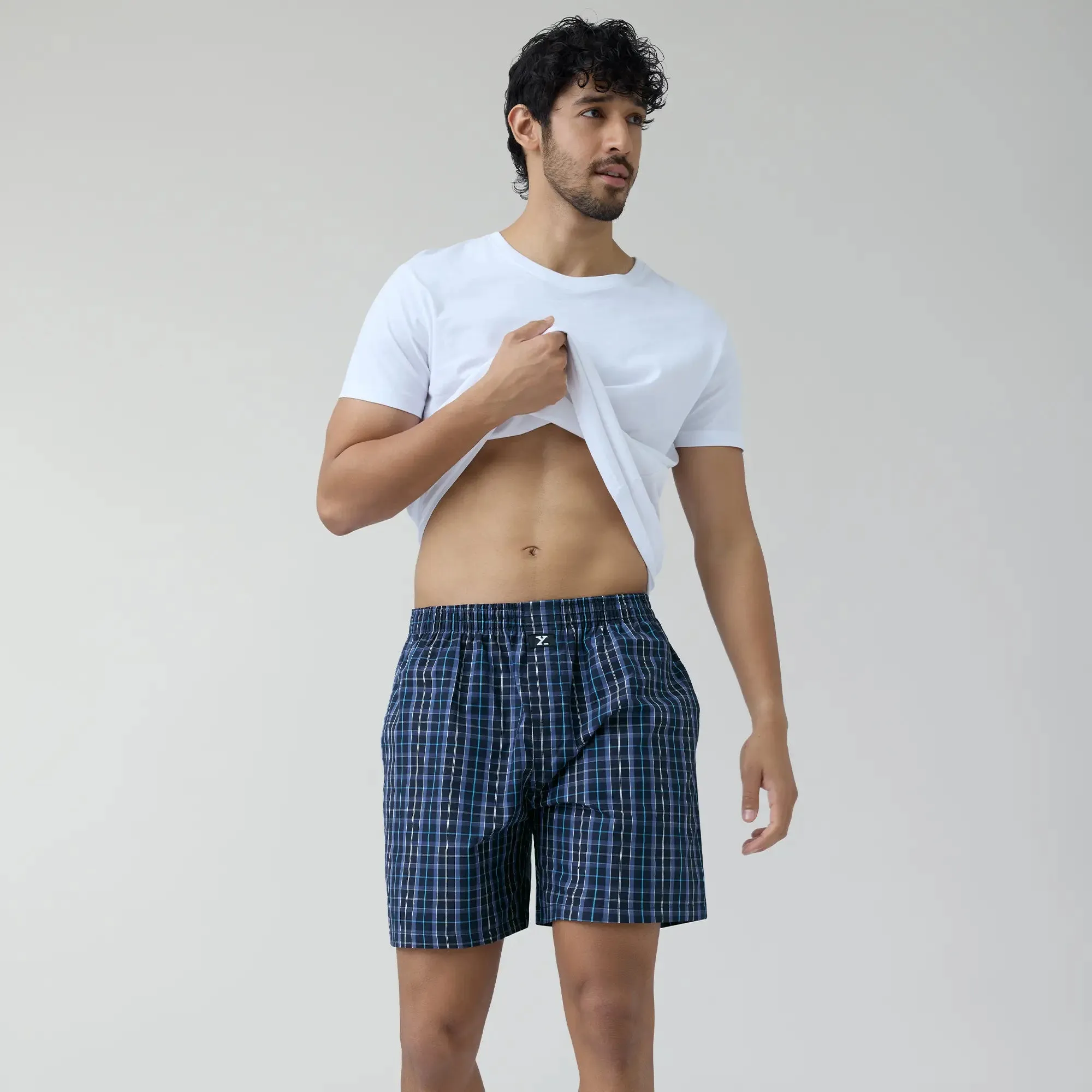 Checkmate Combed Cotton Boxer Shorts Midnight Blue