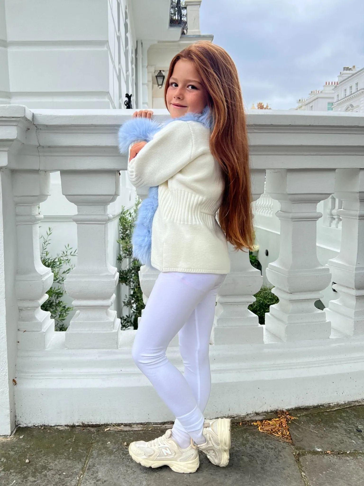 Childrens Cream/Blue Premium Faux Fur Cardigan