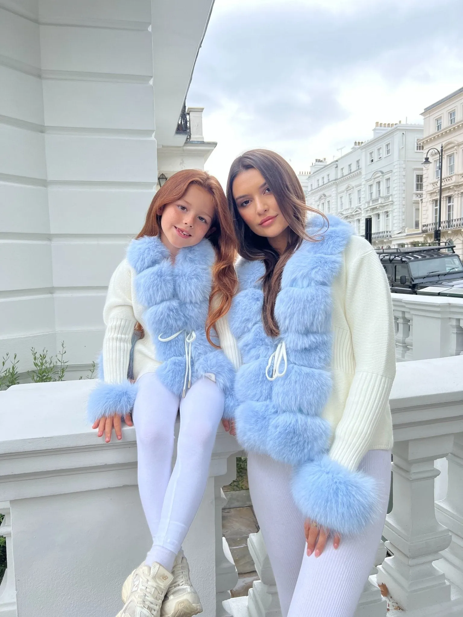 Childrens Cream/Blue Premium Faux Fur Cardigan