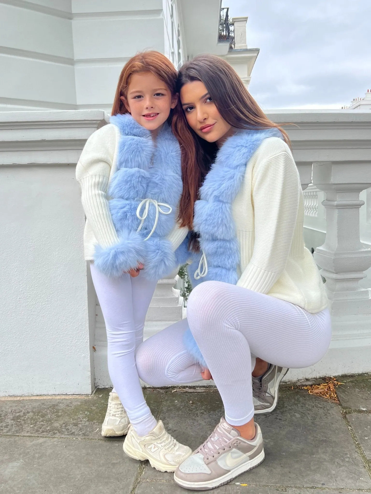 Childrens Cream/Blue Premium Faux Fur Cardigan