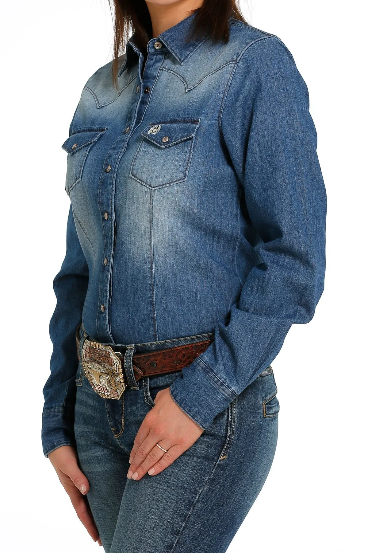 Cinch Ladies Button Down Denim Shirt Style MSW9202001