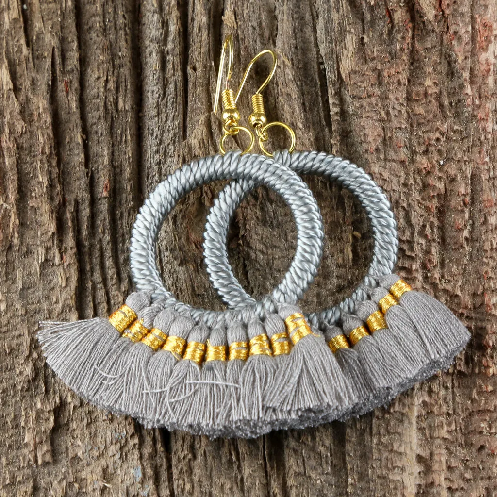 Circle Tassel Earrings - Grey