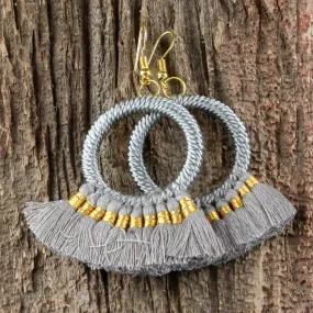 Circle Tassel Earrings - Grey