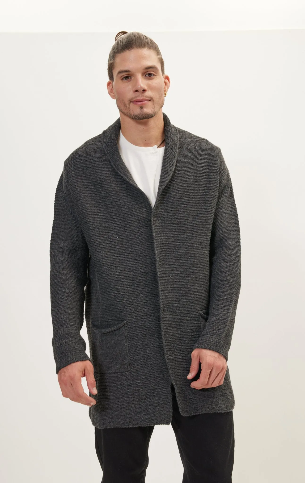 Classic Minimalist Shawl Cardigan - Anthracite