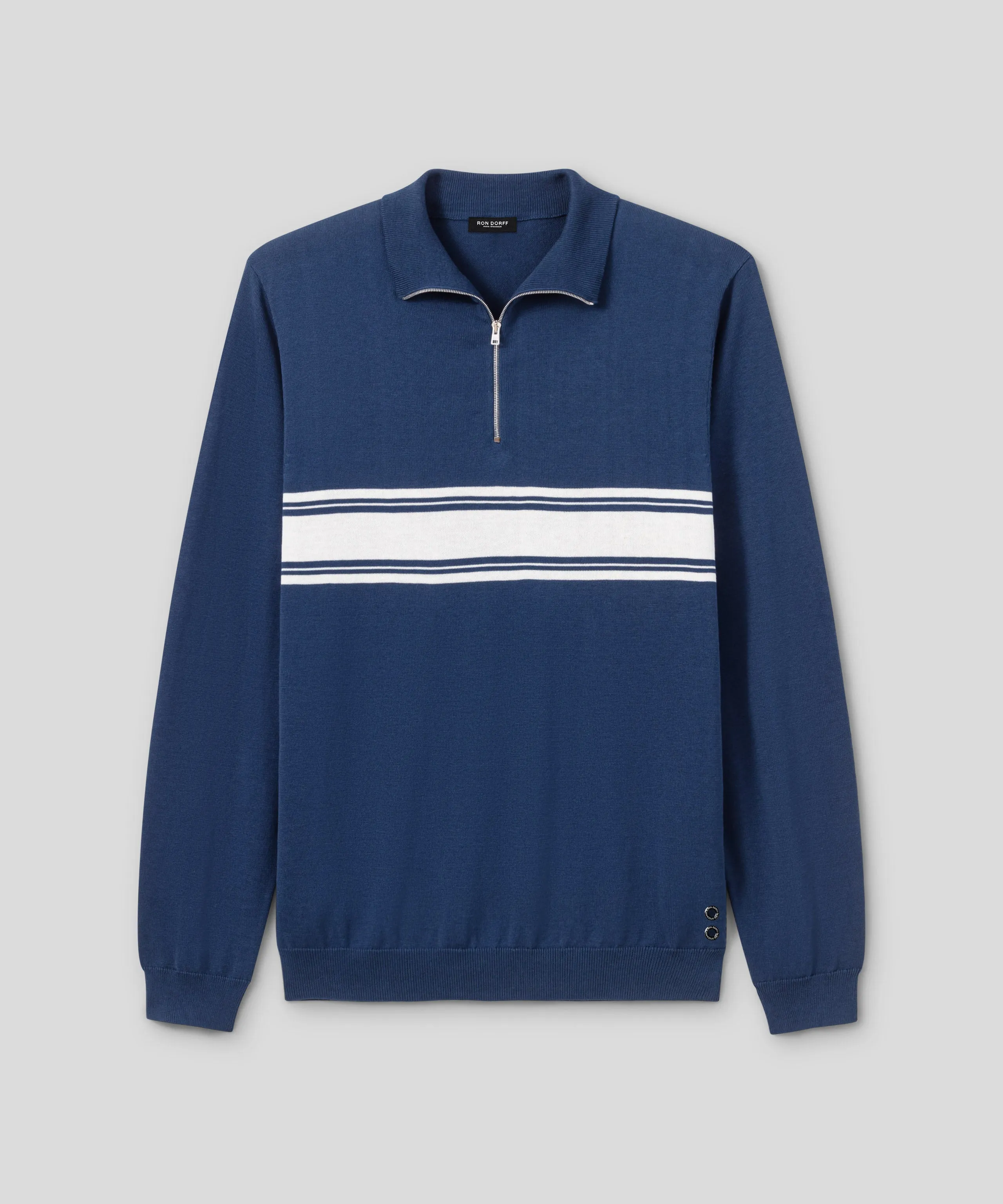 Cotton-Silk Long Sleeved RD Polo: Deep Blue