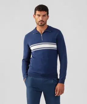 Cotton-Silk Long Sleeved RD Polo: Deep Blue