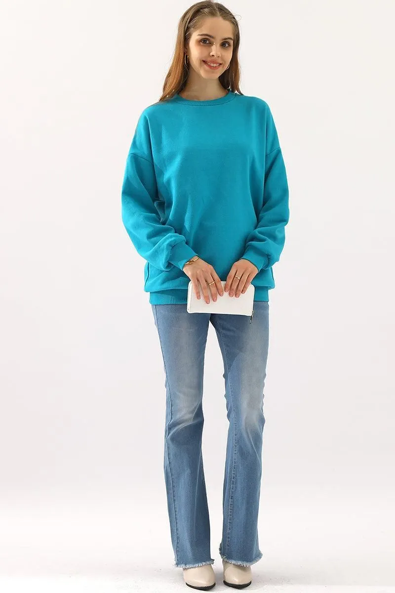 CREW NECK LONG SLEEVE PULLOVER TOPS SWEATSHIRT