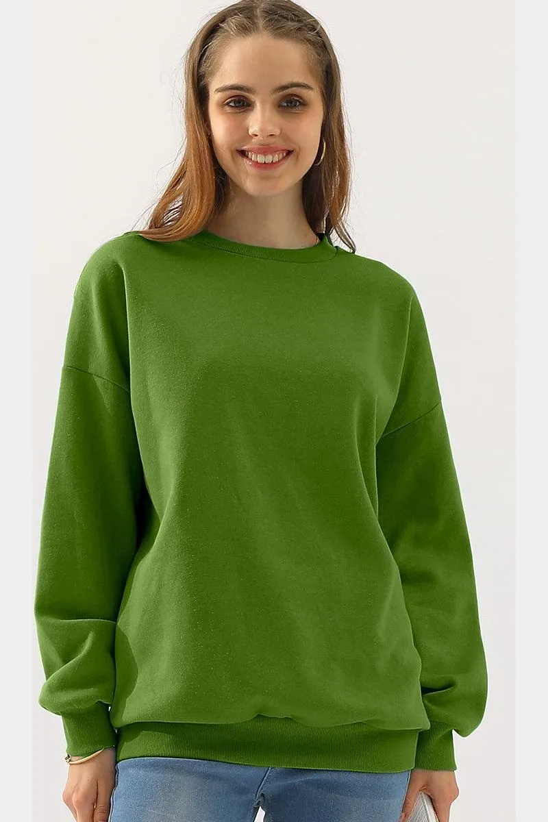 CREW NECK LONG SLEEVE PULLOVER TOPS SWEATSHIRT