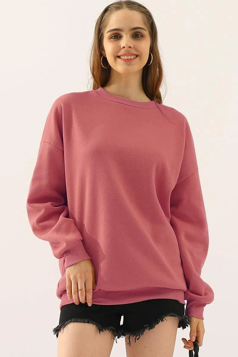 CREW NECK LONG SLEEVE PULLOVER TOPS SWEATSHIRT