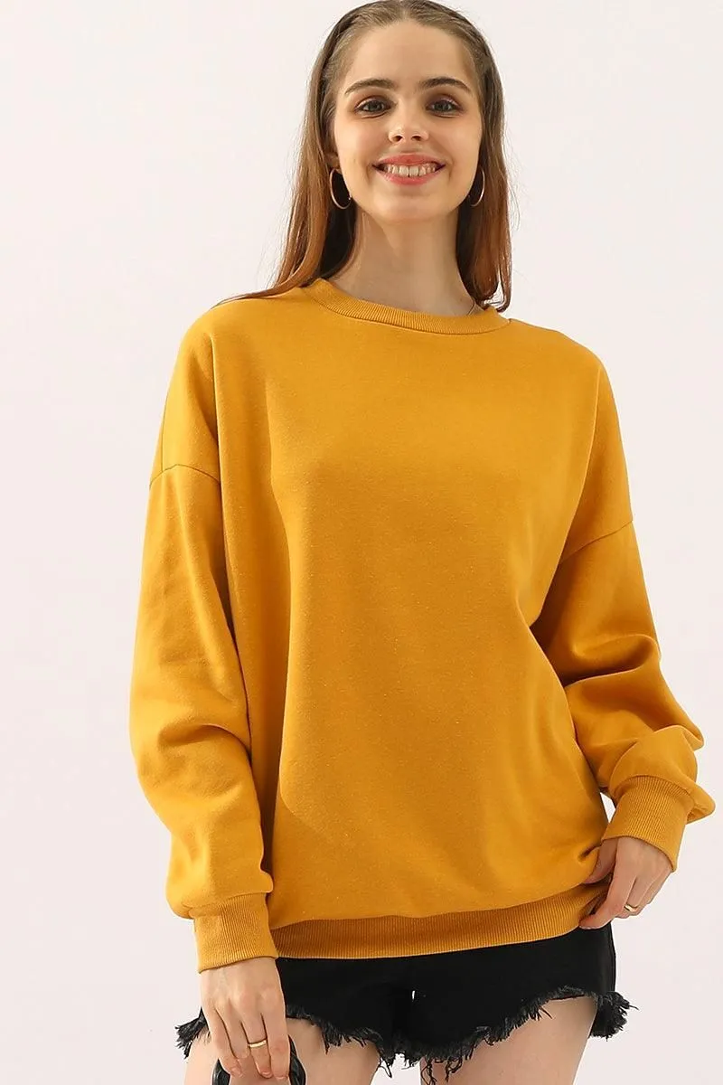 CREW NECK LONG SLEEVE PULLOVER TOPS SWEATSHIRT