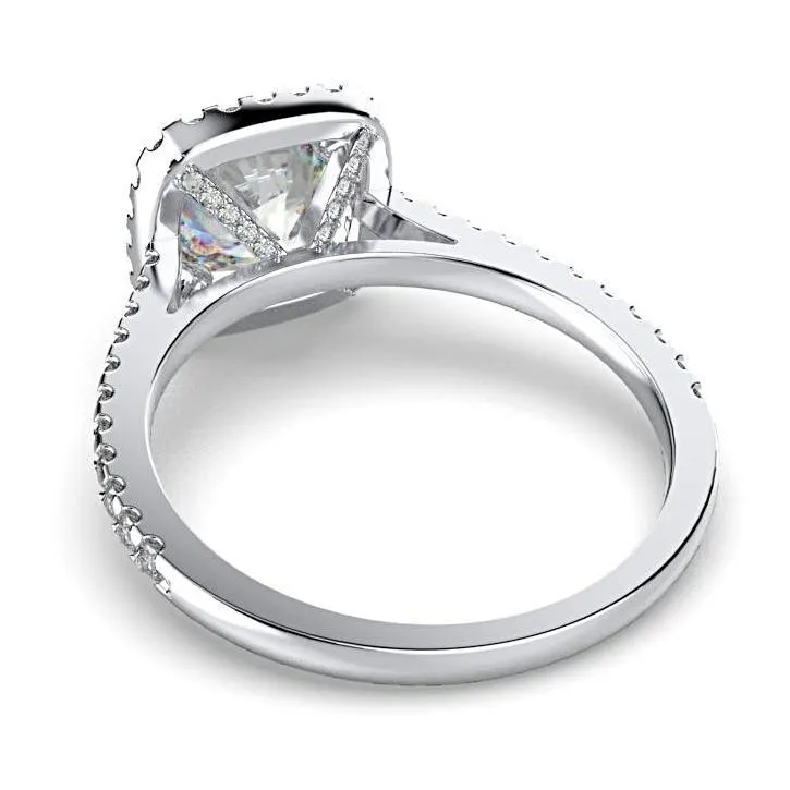 Cushion Cut Diamond Halo Engagement Ring 18K White Gold Setting