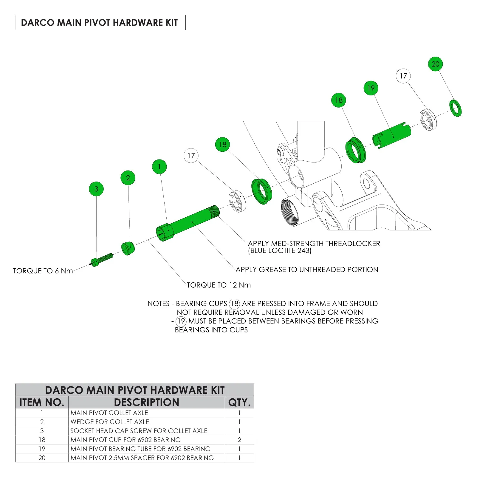 Darco Main Pivot Hardware Kit