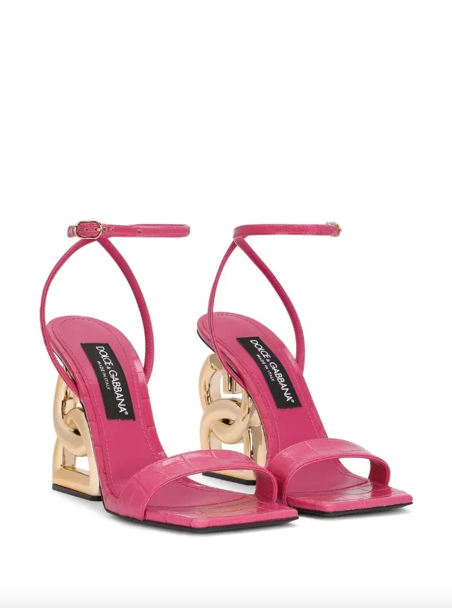 Dolce & Gabbana crocodile-print calfskin sandals with DG pop heel