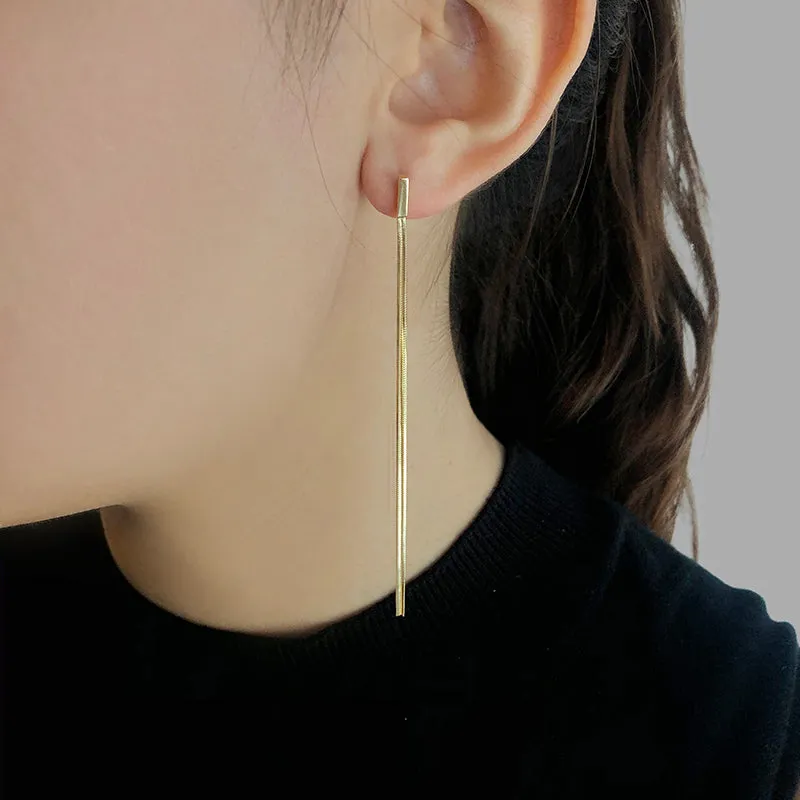 Double Tassel Gold Sterling Silver Pull Thru Earrings