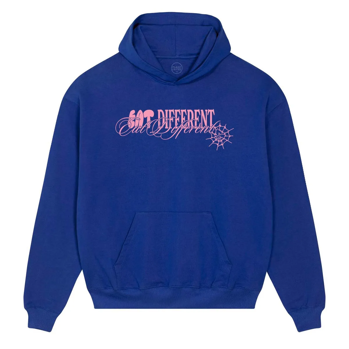 Eat Different Deluxe Organic Box Hoodie - Pink on Cobalt Blue