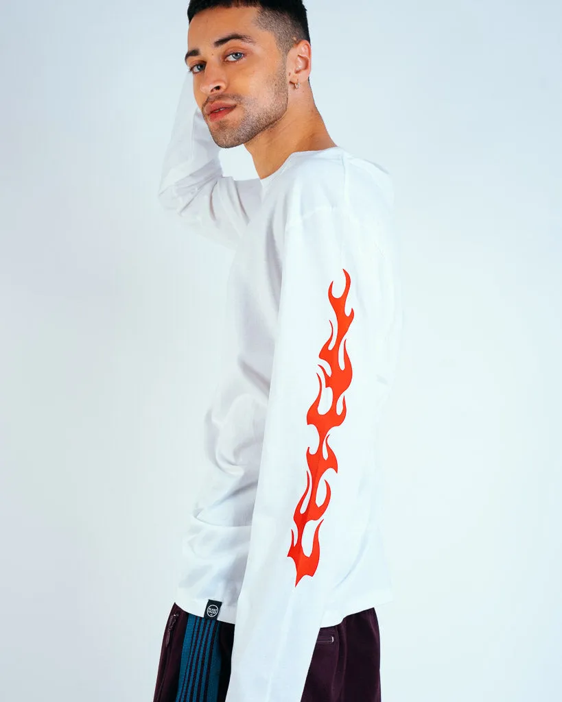 Eat Plants Goth Flames - Long Sleeve - White