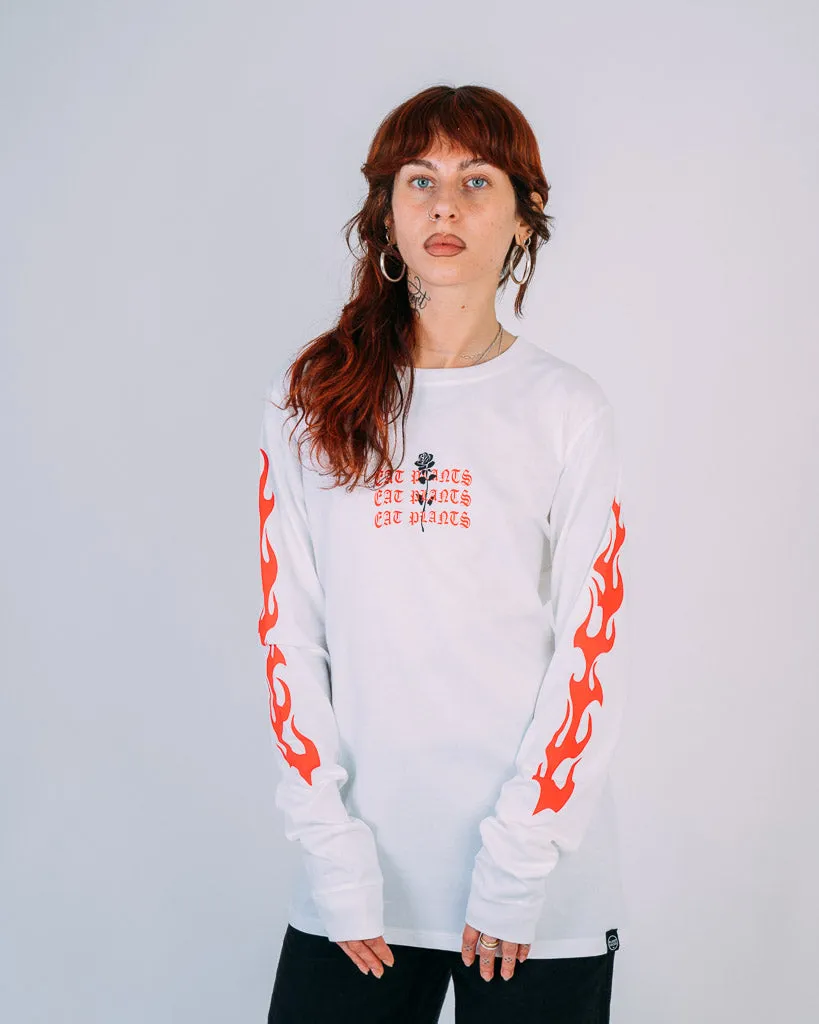 Eat Plants Goth Flames - Long Sleeve - White