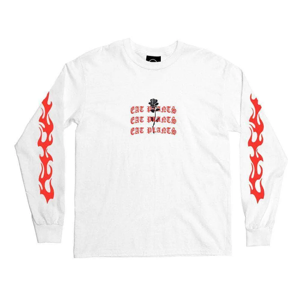 Eat Plants Goth Flames - Long Sleeve - White