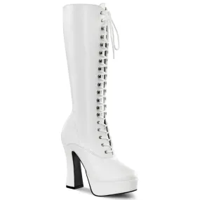 ELECTRA-2020 White Faux Leather Chunky Heel Halloween Costume Boot