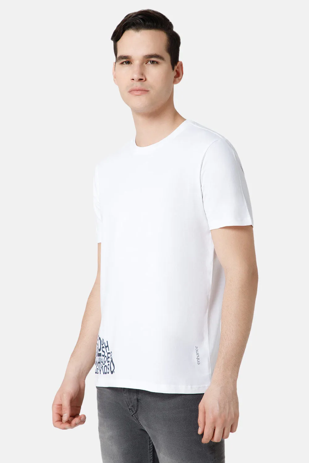 Enhance Printed Crew Neck Men's Casual T-Shirts - White - TS29