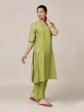 Esha x Rozaana | A Line Kurta in Pista Green with Thread Work | Coords or Only Kurta