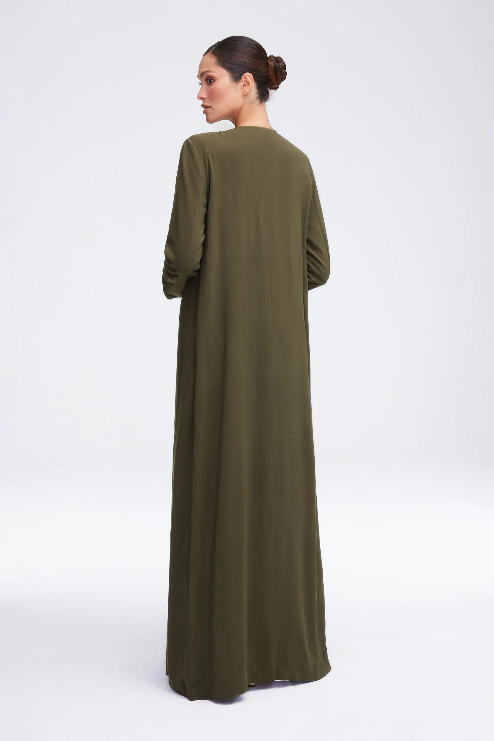 Essential Woven Open Abaya - Olive