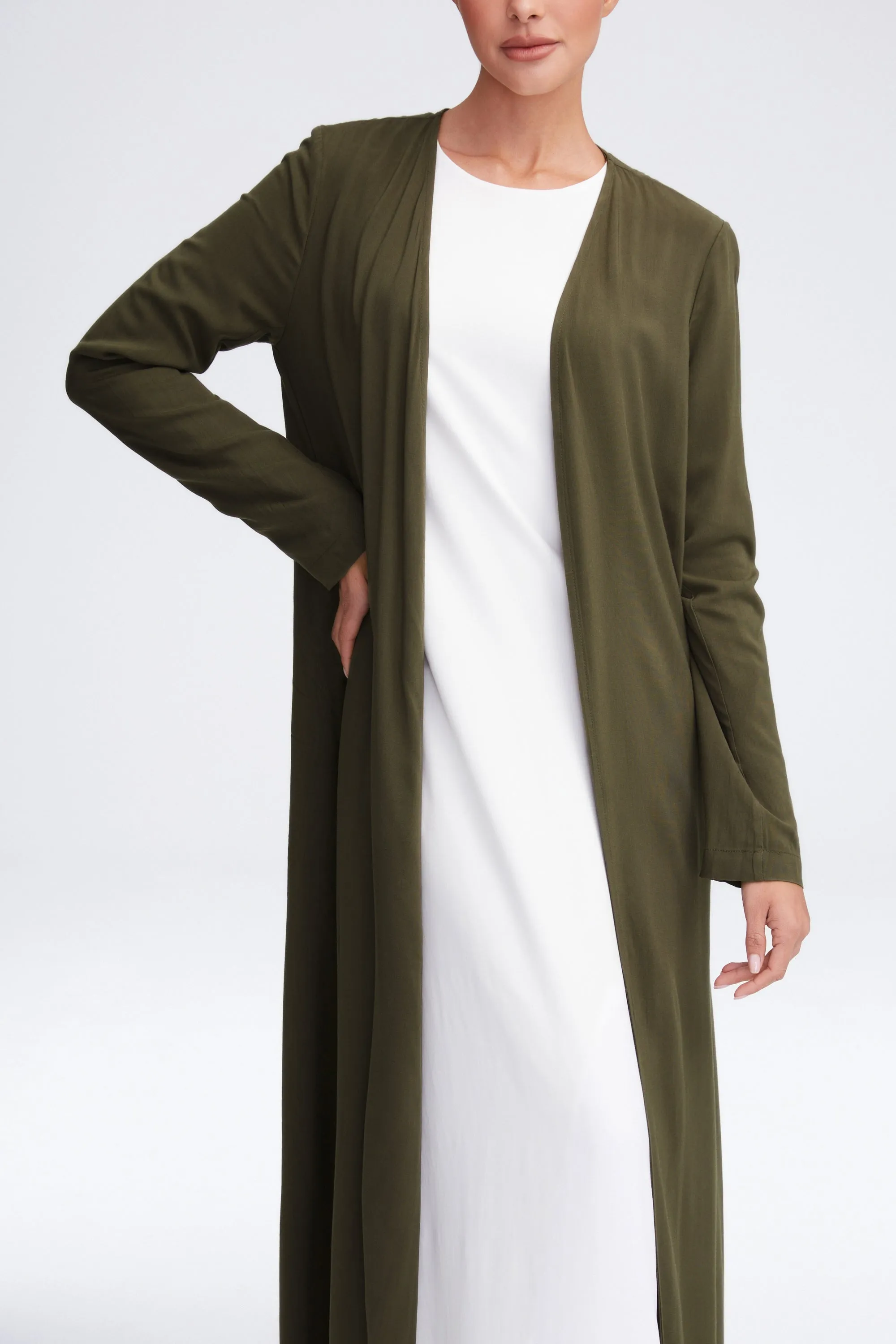 Essential Woven Open Abaya - Olive