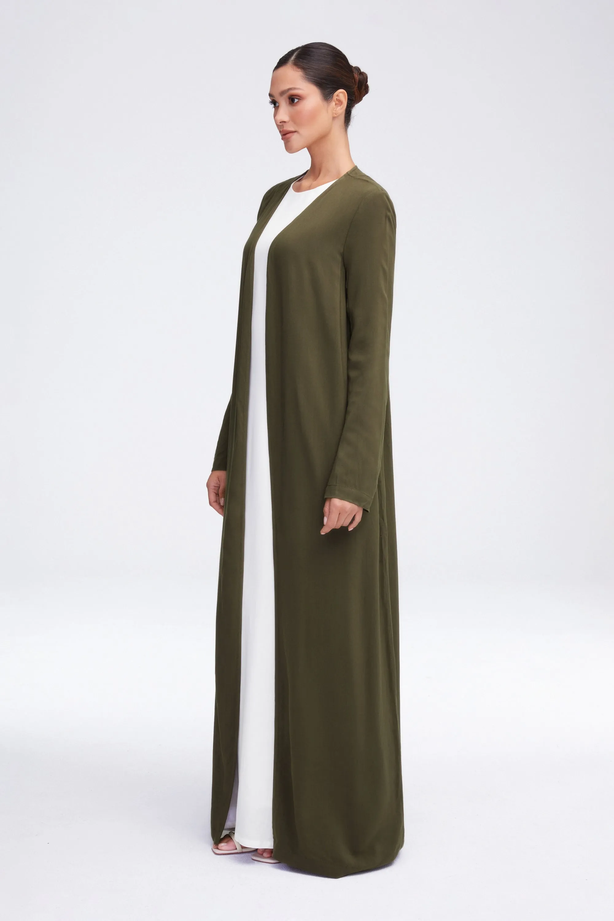 Essential Woven Open Abaya - Olive