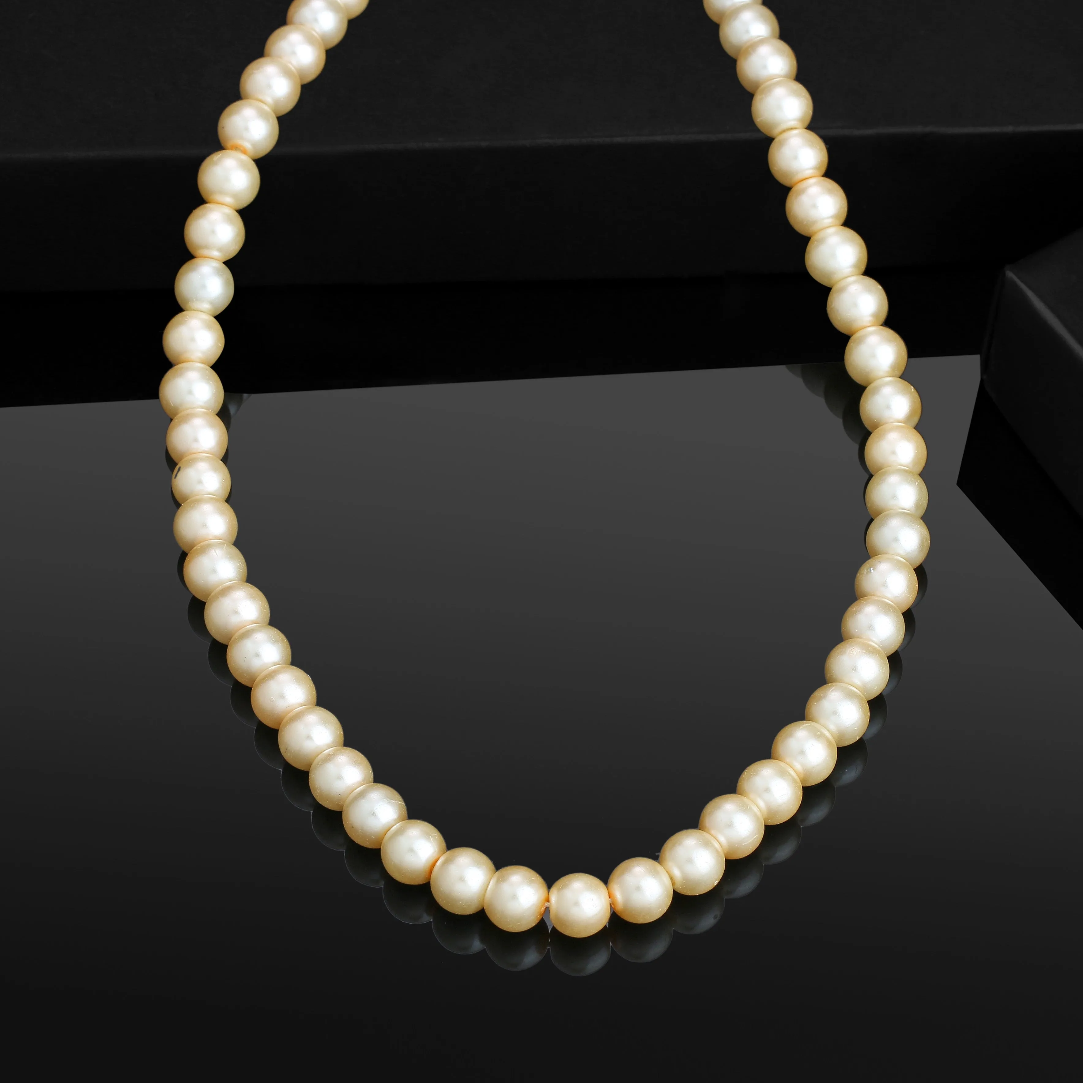 Estele Gold Plated - Creamy Pearl Single Line Necklace for Women