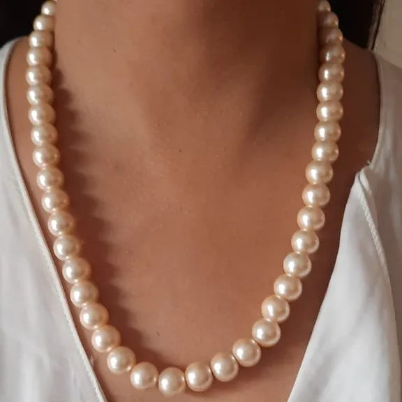 Estele Gold Plated - Creamy Pearl Single Line Necklace for Women