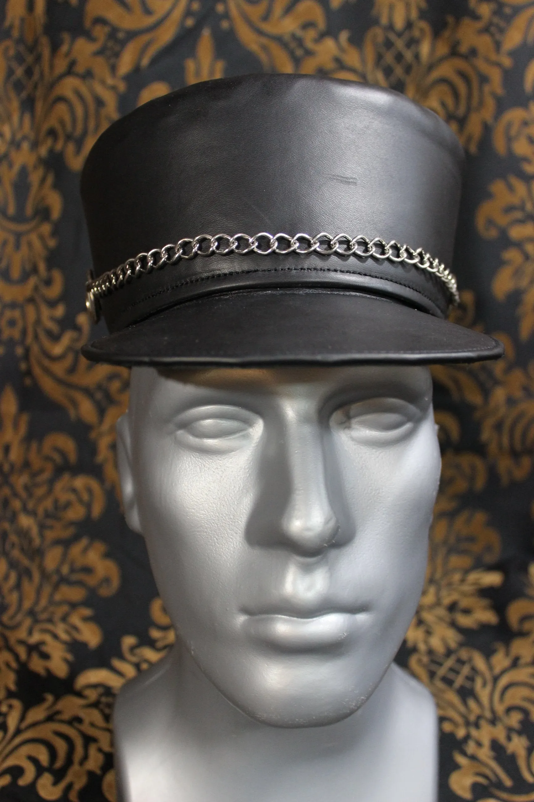 European style Kepi hat in black leather