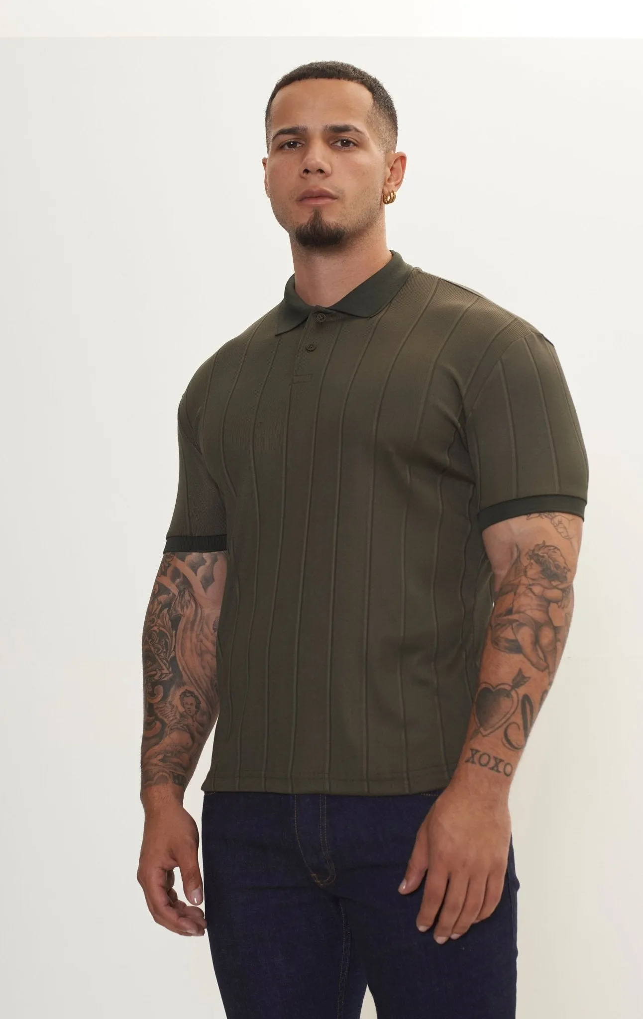 Fine Ribbed Polo Shirt - Olive Green