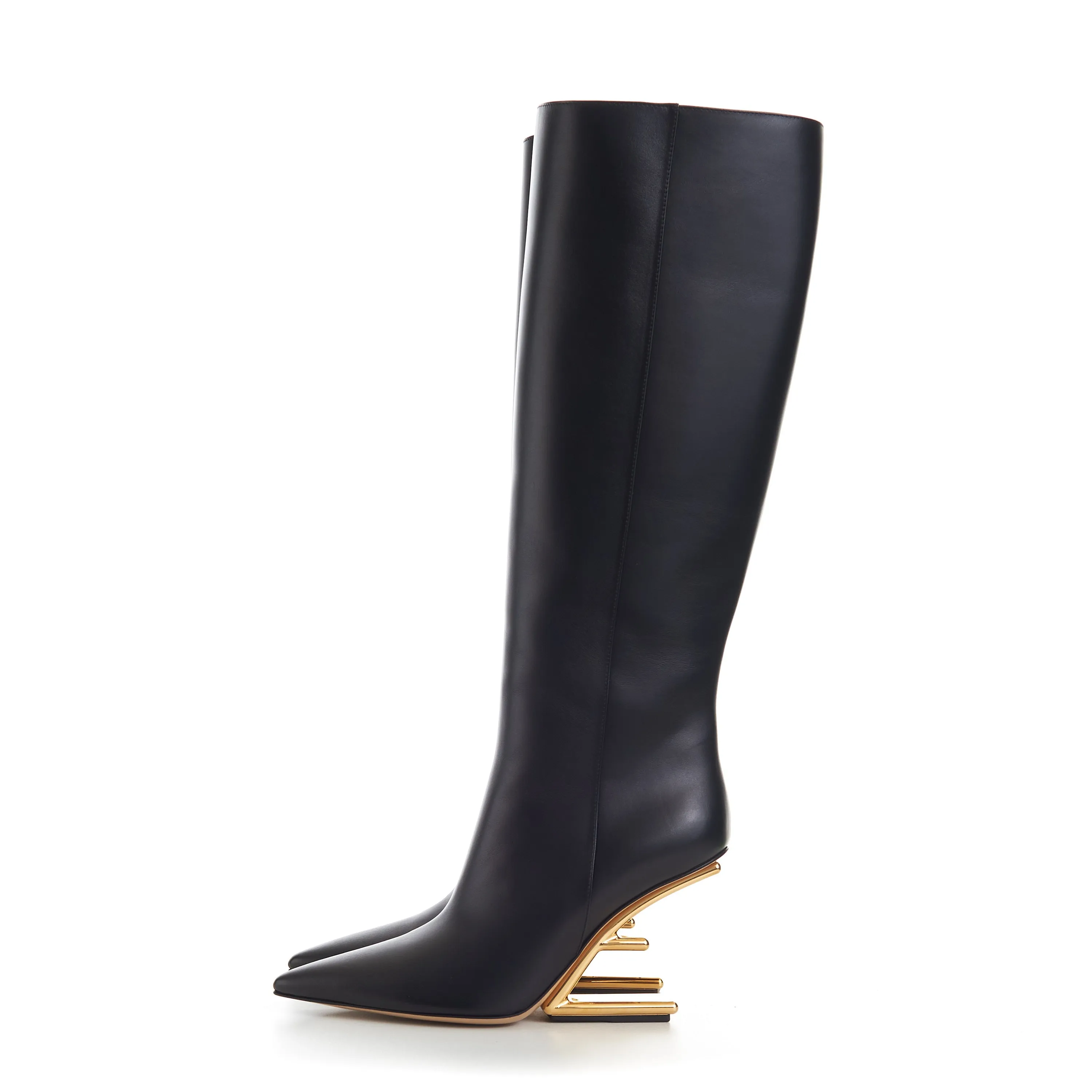 First Black Leather  High-Heeled Boots - O'lock Zip Pull