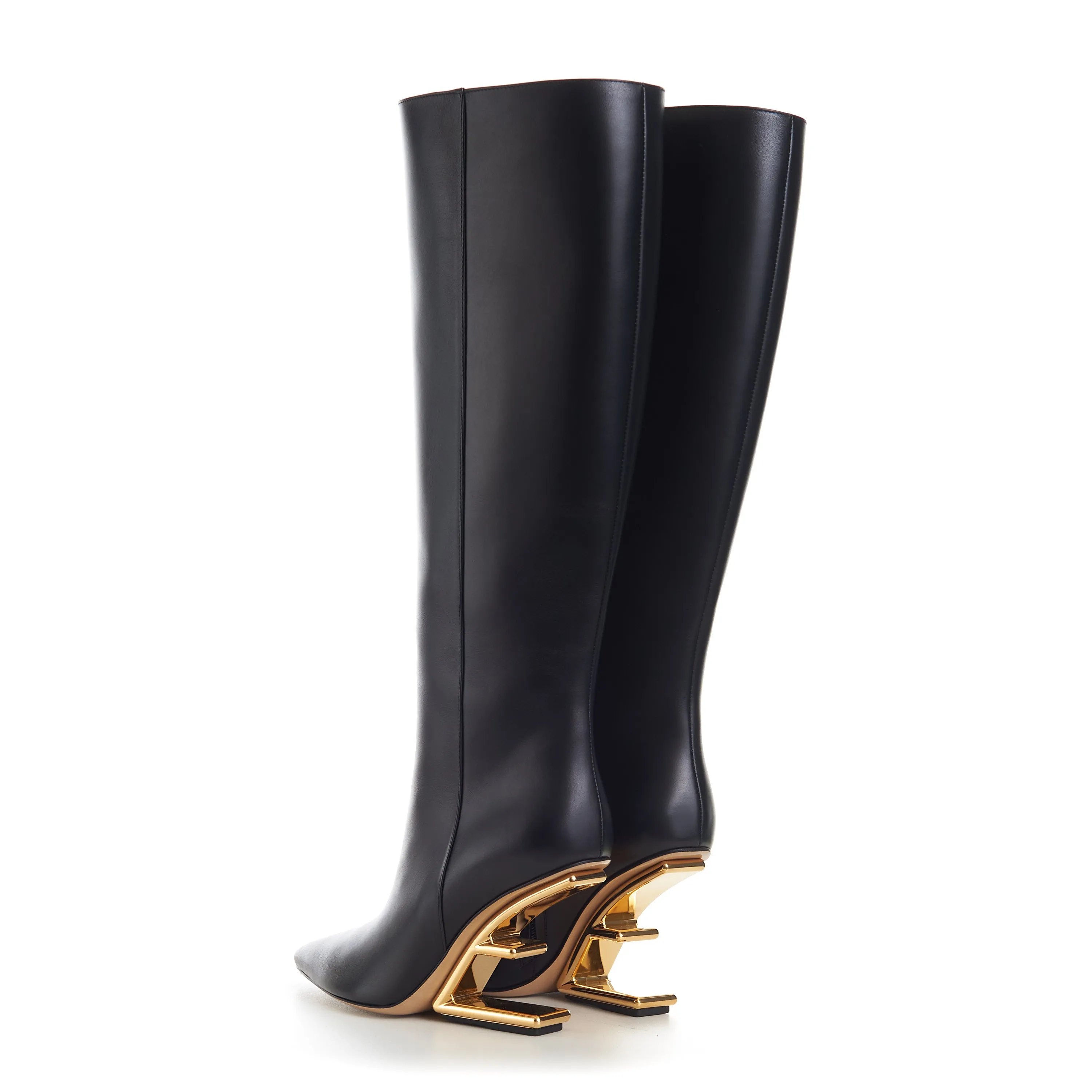 First Black Leather  High-Heeled Boots - O'lock Zip Pull