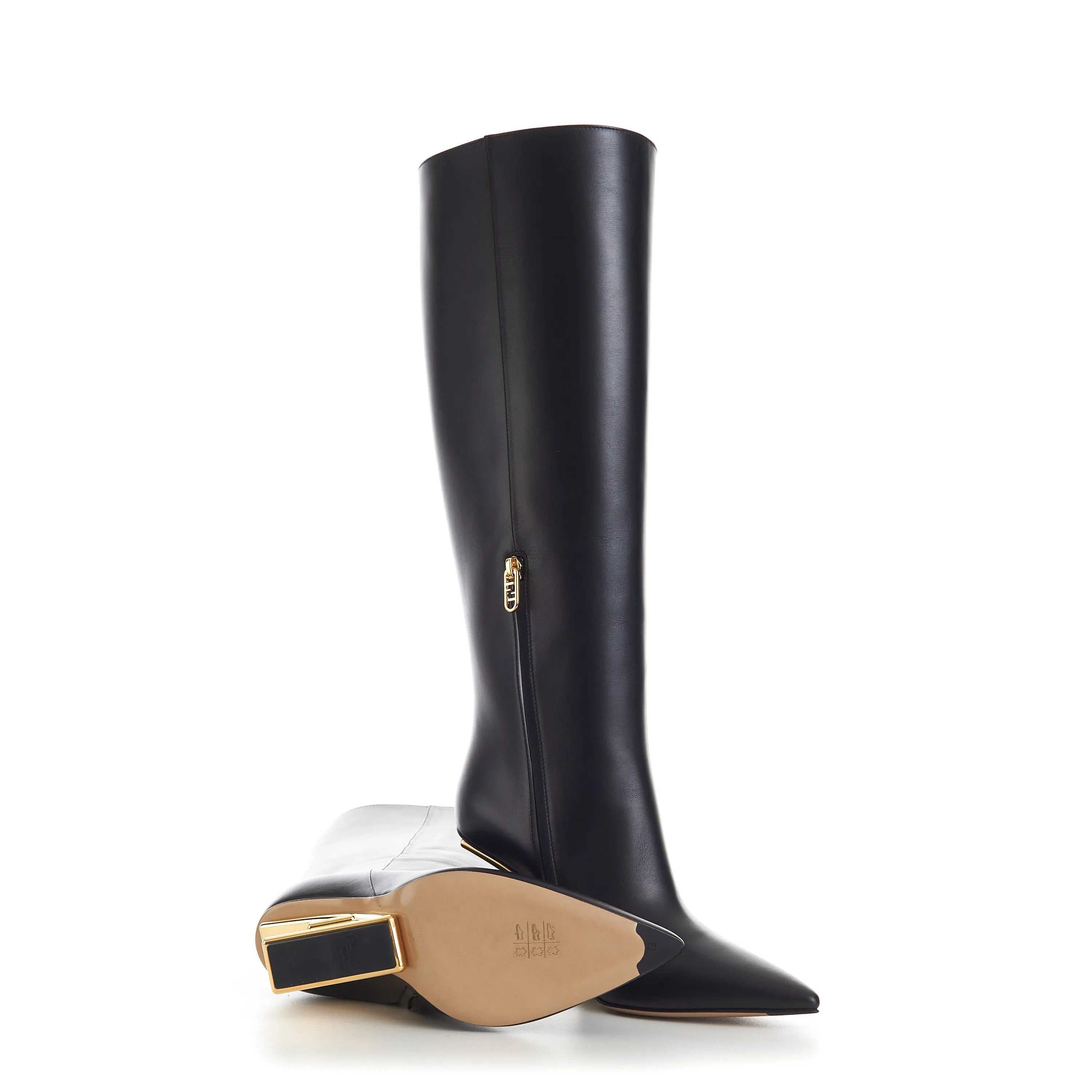 First Black Leather  High-Heeled Boots - O'lock Zip Pull