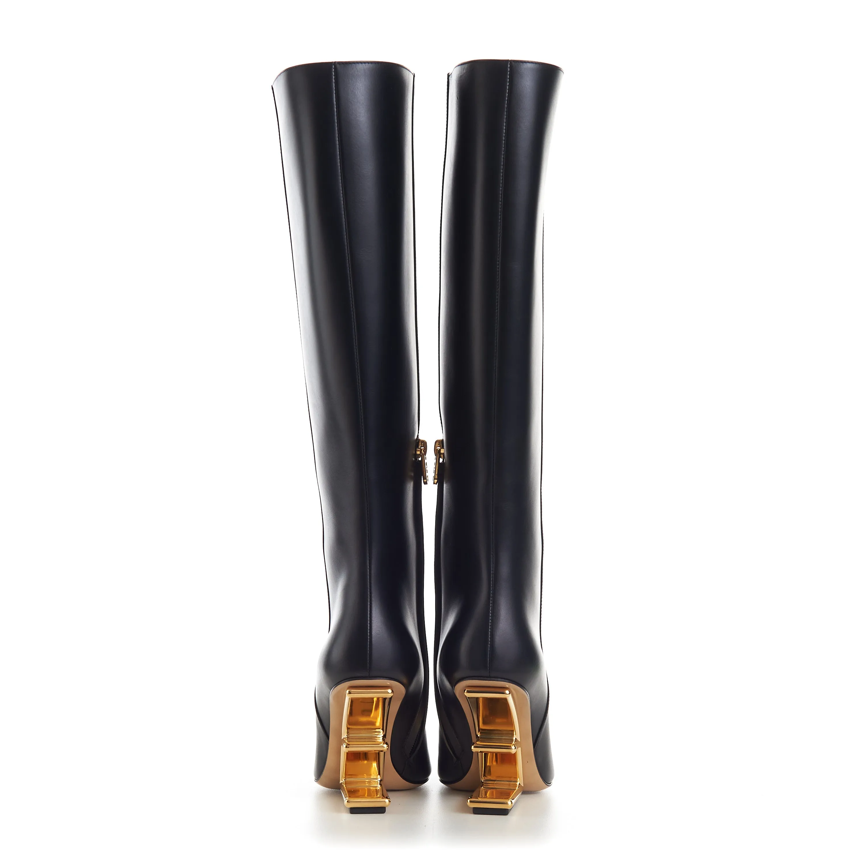 First Black Leather  High-Heeled Boots - O'lock Zip Pull