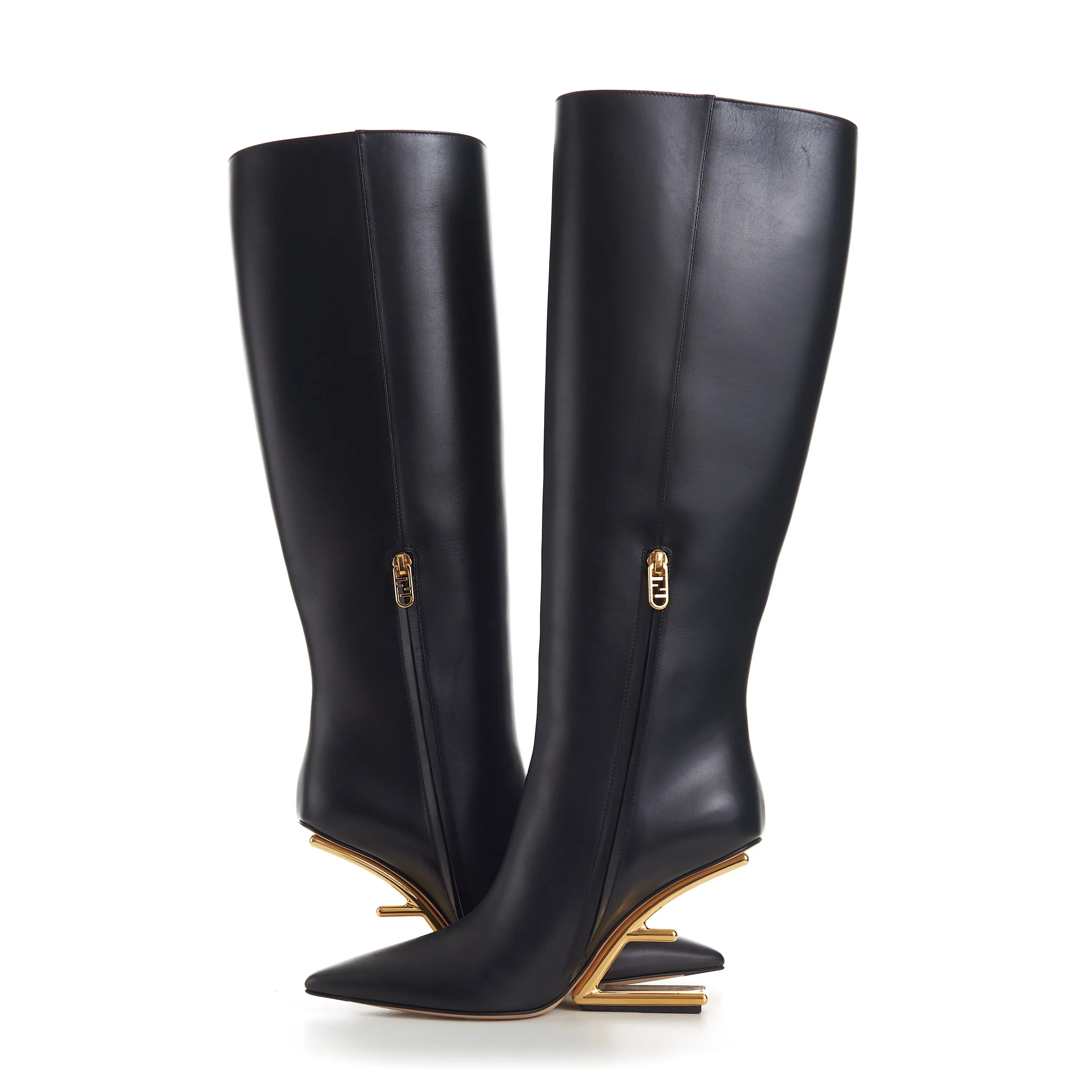 First Black Leather  High-Heeled Boots - O'lock Zip Pull