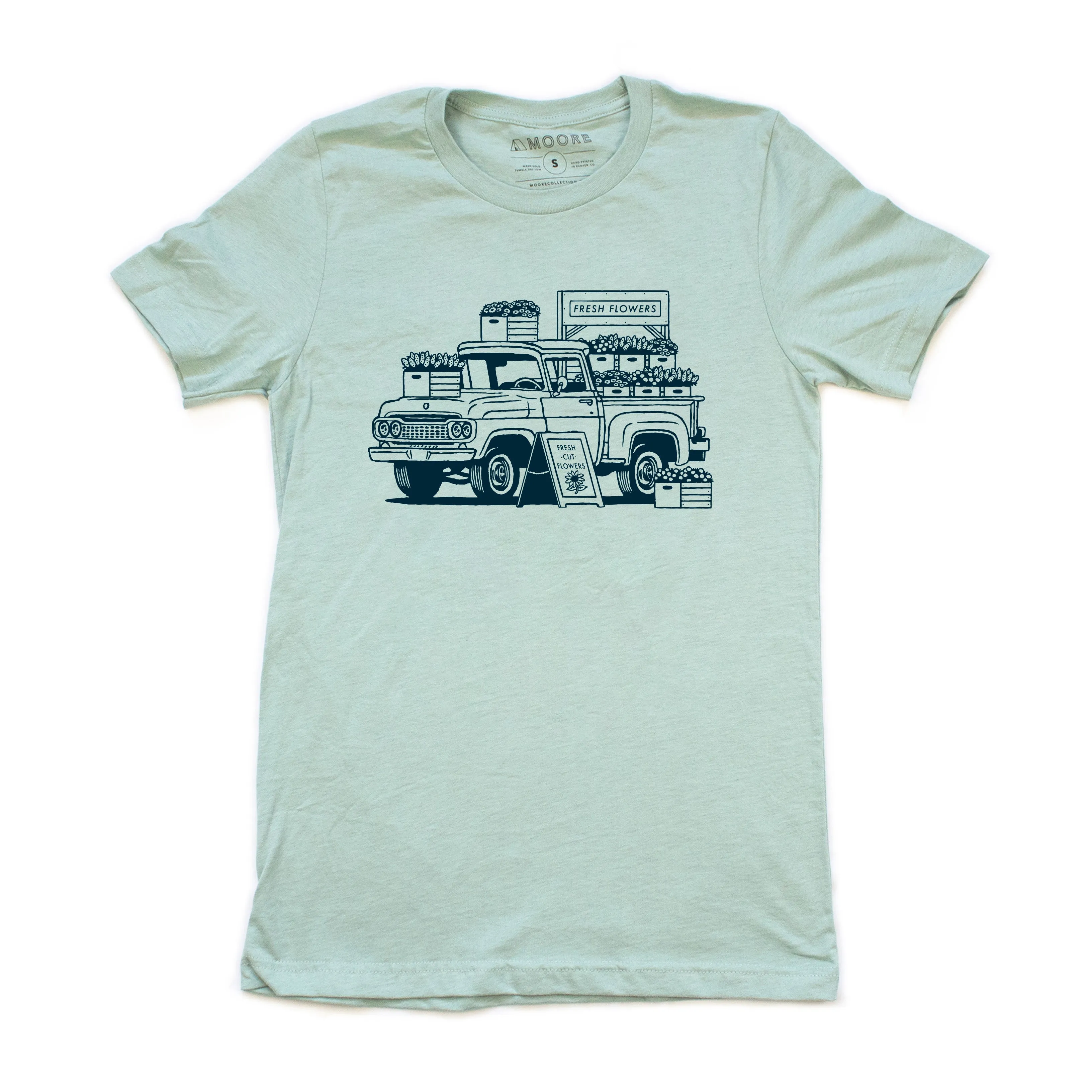 Flower Truck Tee-Dusty Blue