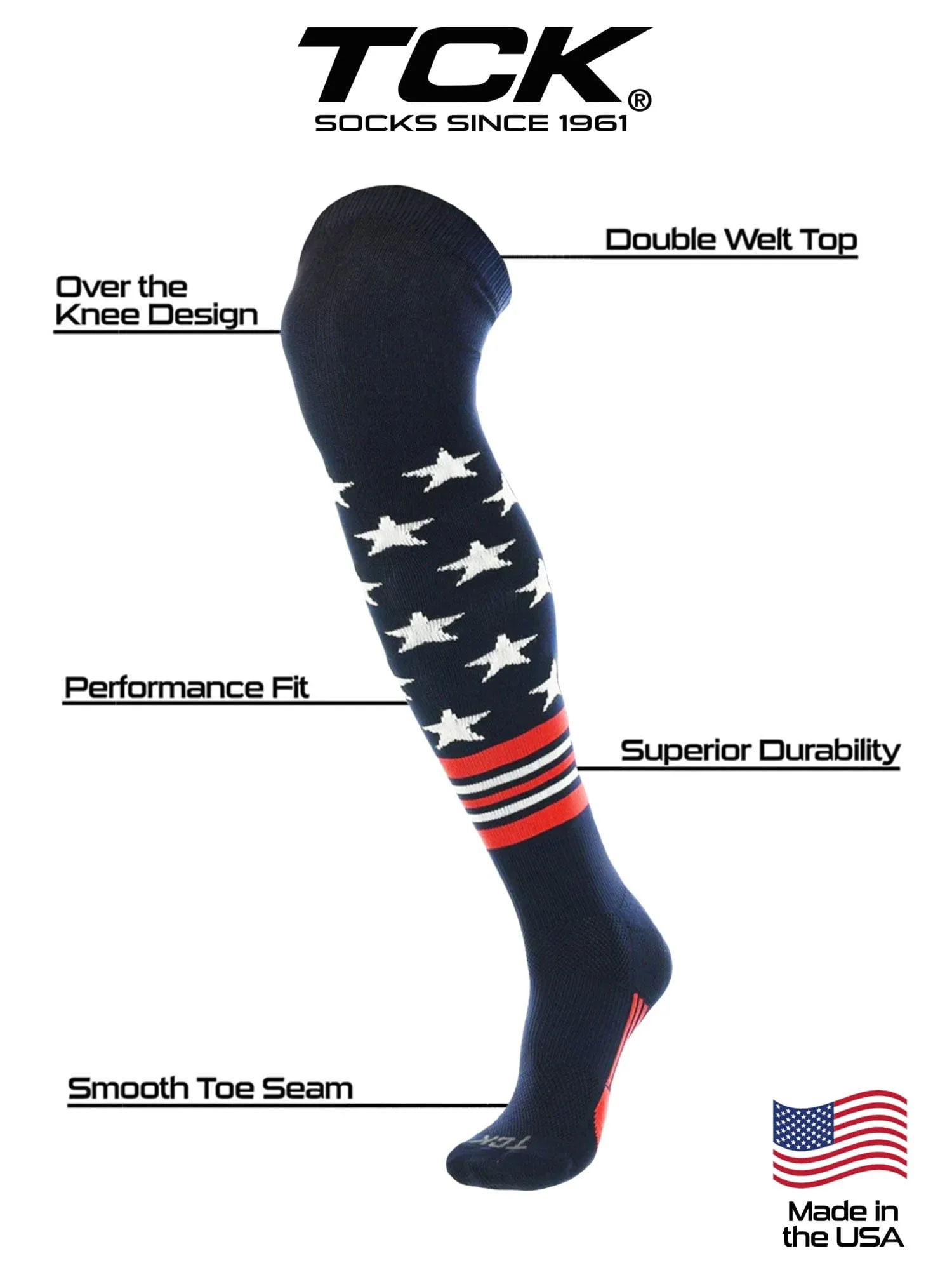 Freedom Baseball Socks USA Stripes Over the Knee