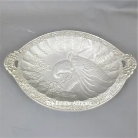 Fuse Sand Cast Aluminium Engraved Peacock Plate Antique c1913 Art Deco