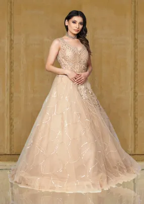 Gold & Diamond Studded Reception Partywear Gown