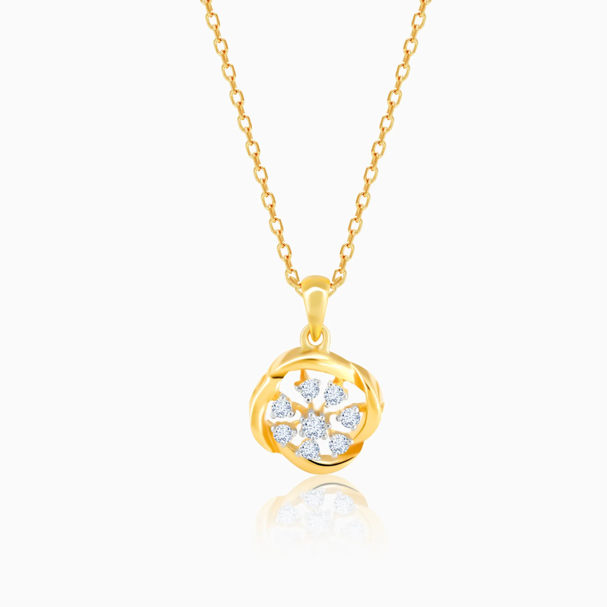 Gold Blume Wheel Diamond Pendant