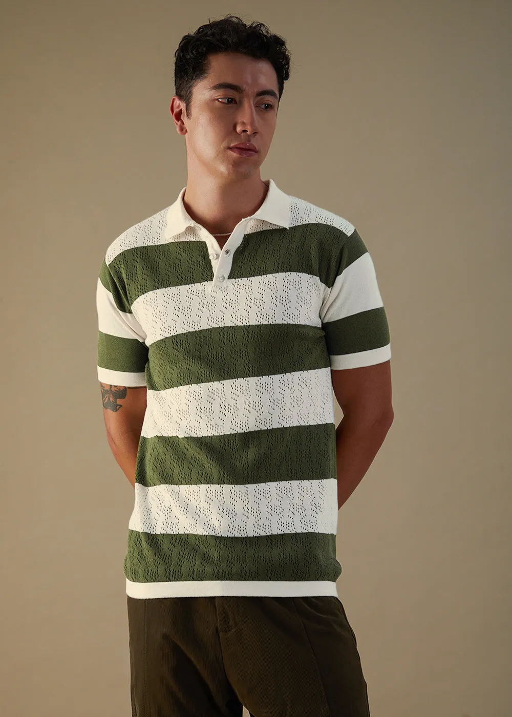 Green Knitted Polo T-shirt