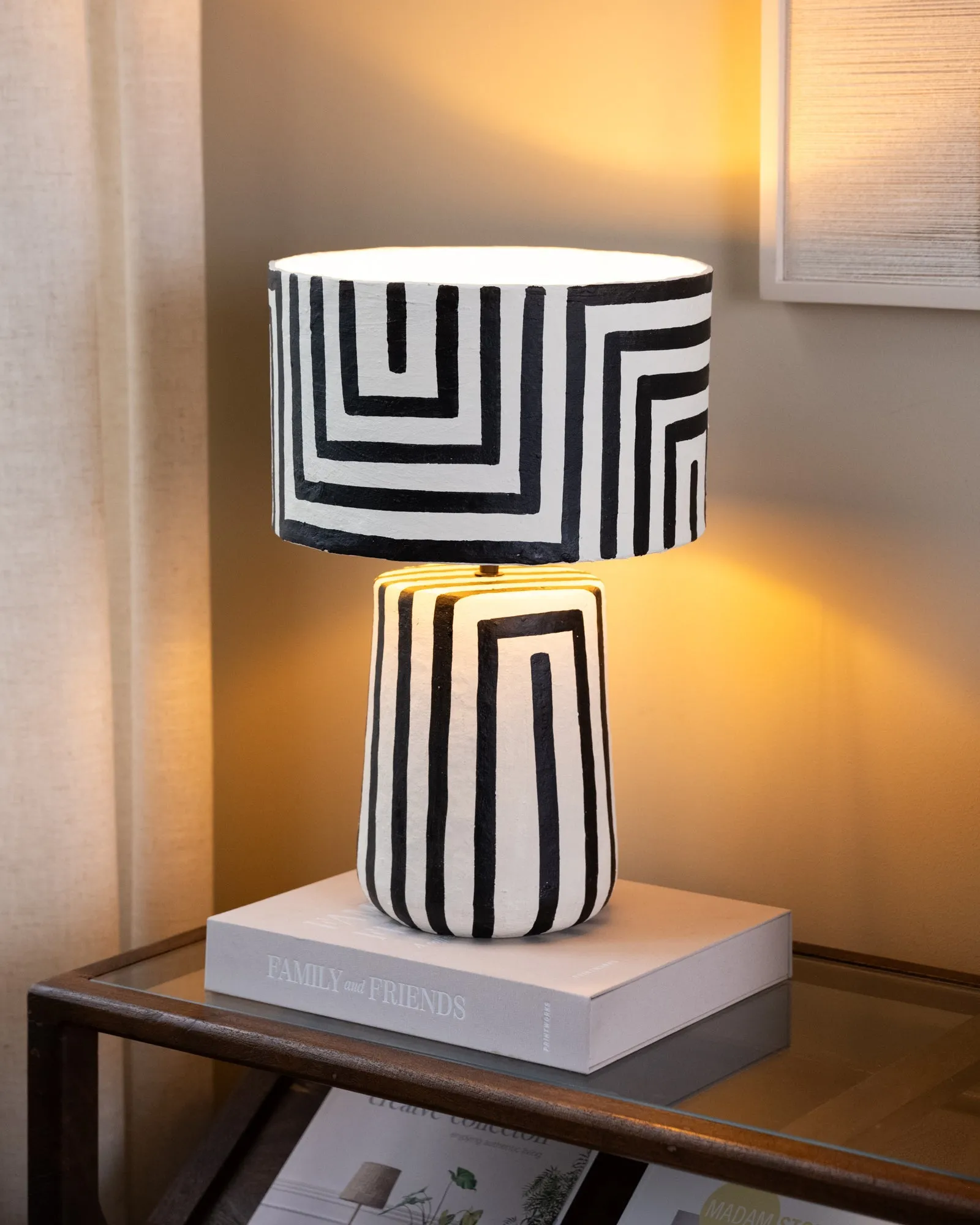 Hand Painted Table Lamp Stripe Black/White