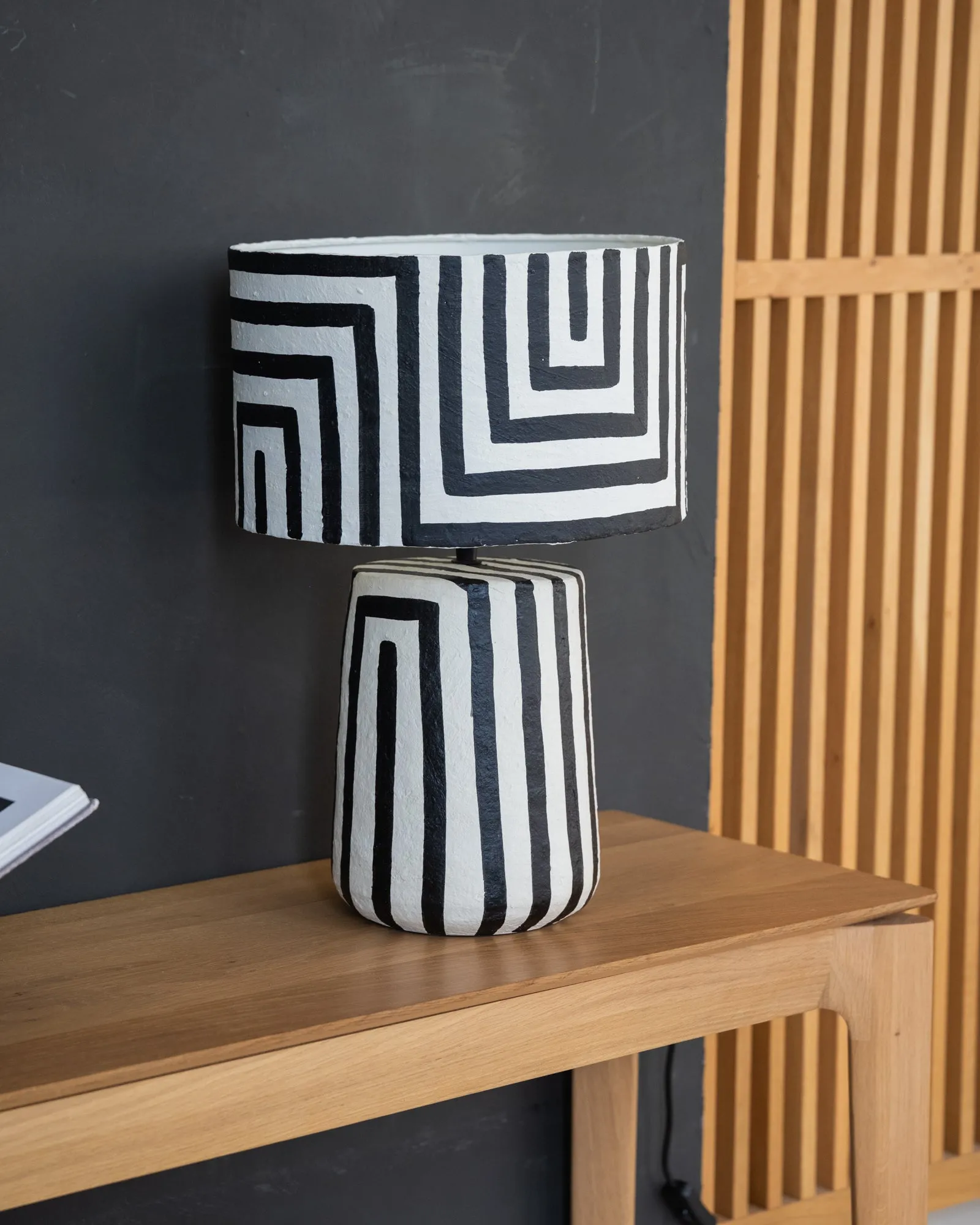 Hand Painted Table Lamp Stripe Black/White