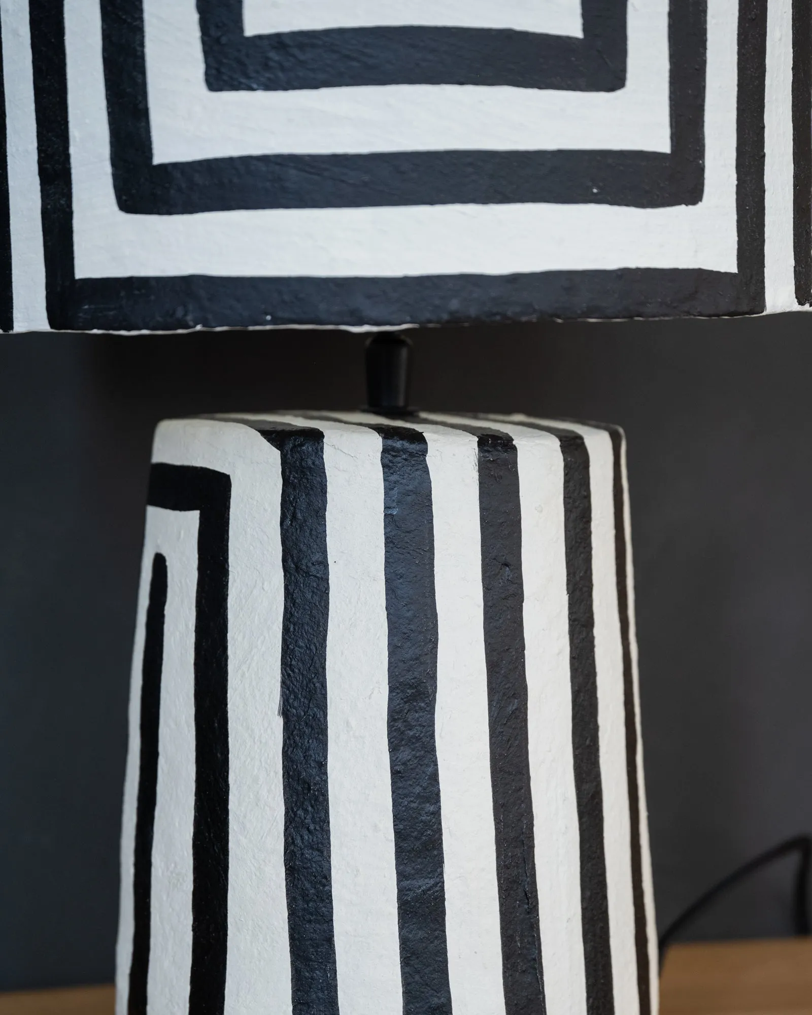 Hand Painted Table Lamp Stripe Black/White