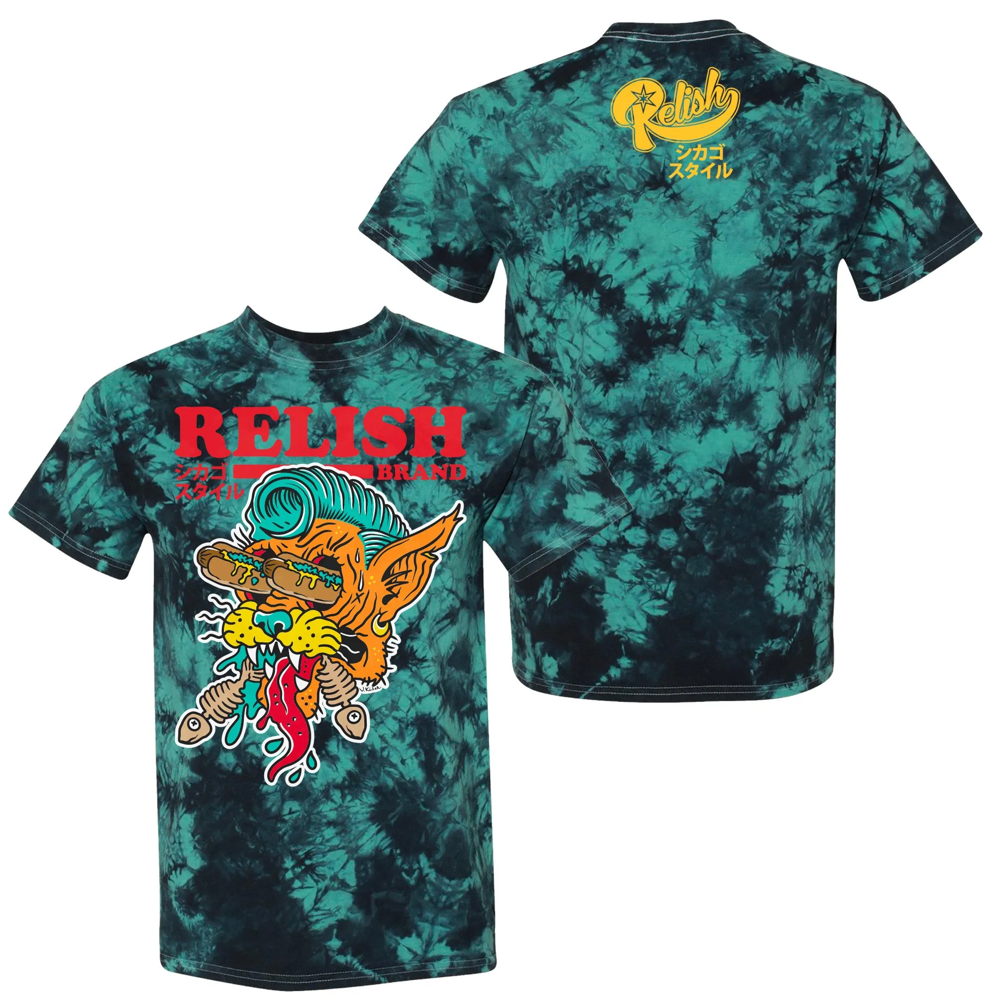 Hotdog Cat - Chicago style - Teal Tie Dye