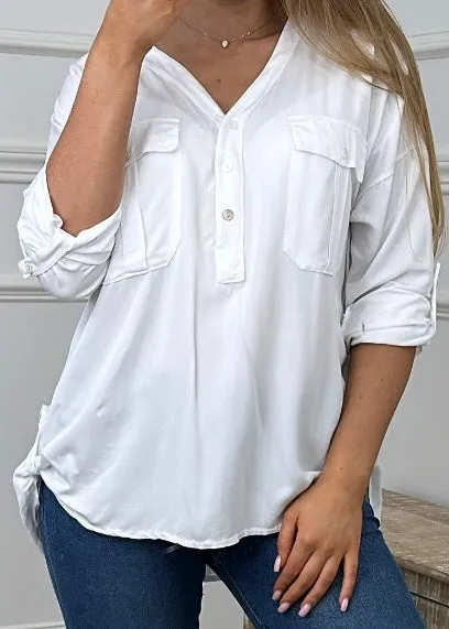 Izzy White Pocket Detail Shirt